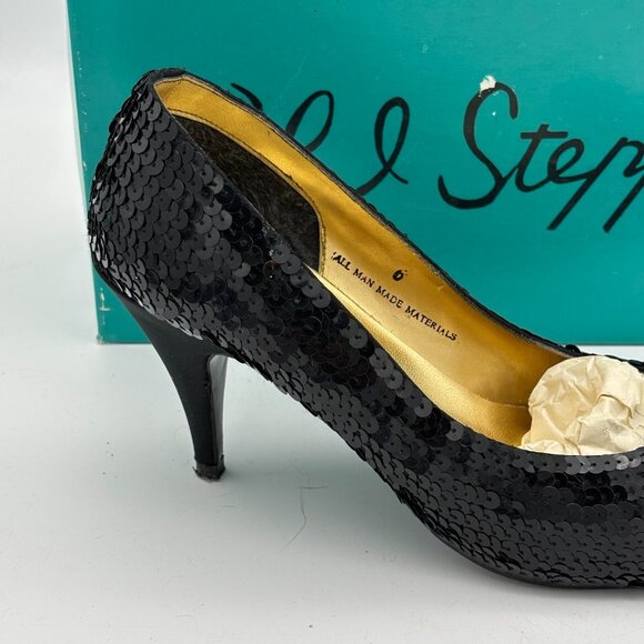 Vintage Black Pumps Sequin HL Steppers Solid Closed Toe Prom Dance Party 1990s 6 - Picture 3 of 9